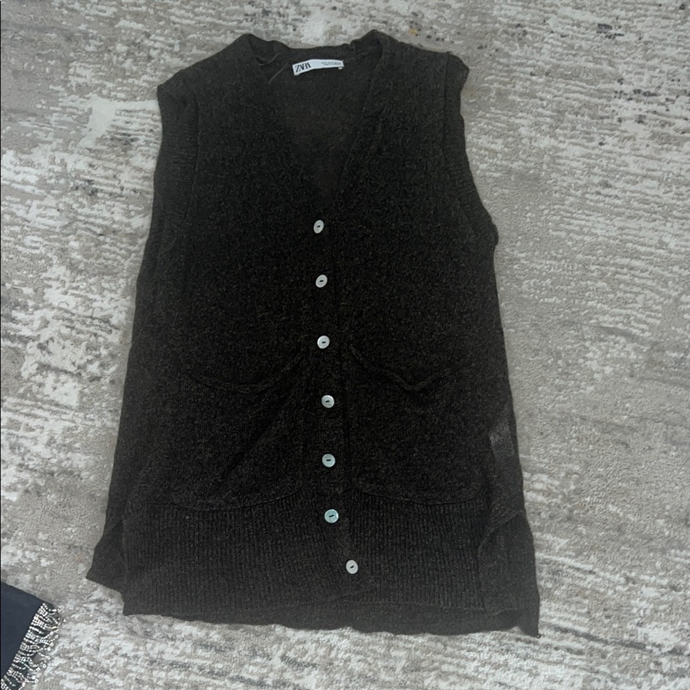 Women's Sleeveless dark green Cardigan